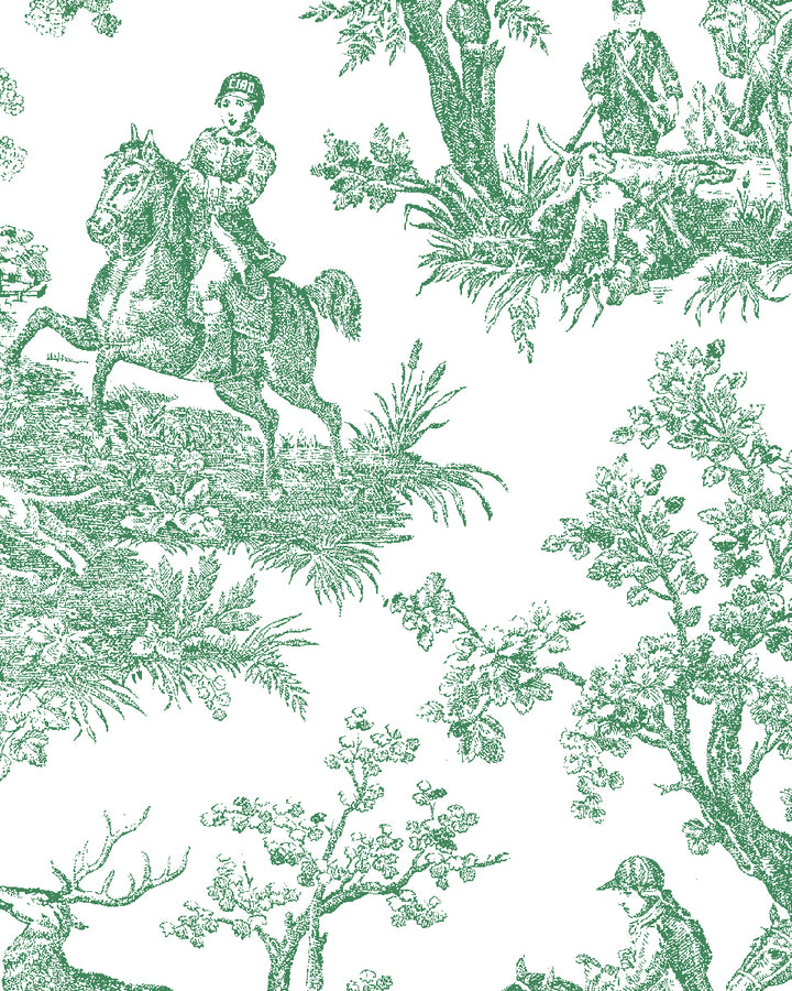 'Toile du Saint Calais' Wallpaper by Clare V. - Evergreen White