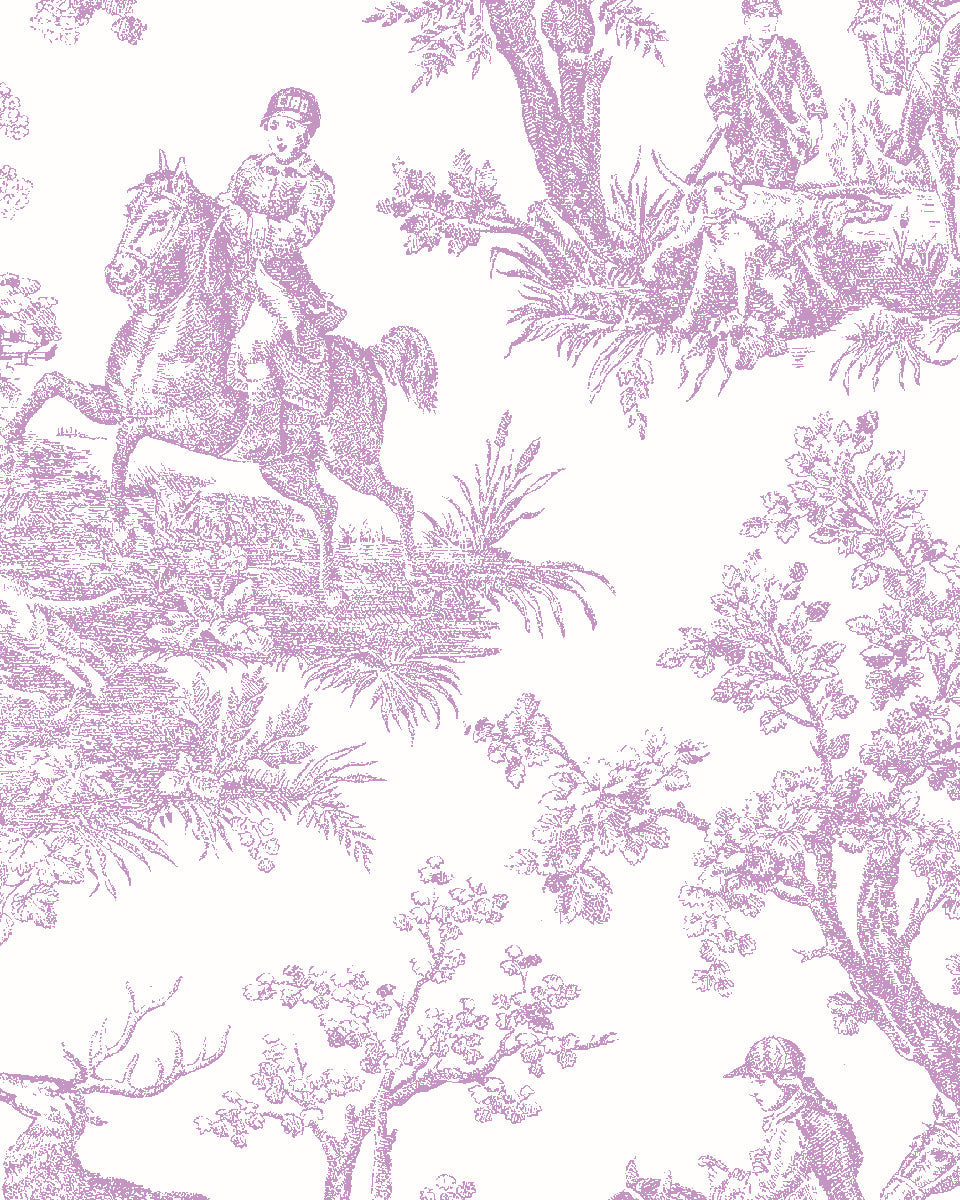 'Toile du Saint Calais' Wallpaper by Clare V. - Lilac White