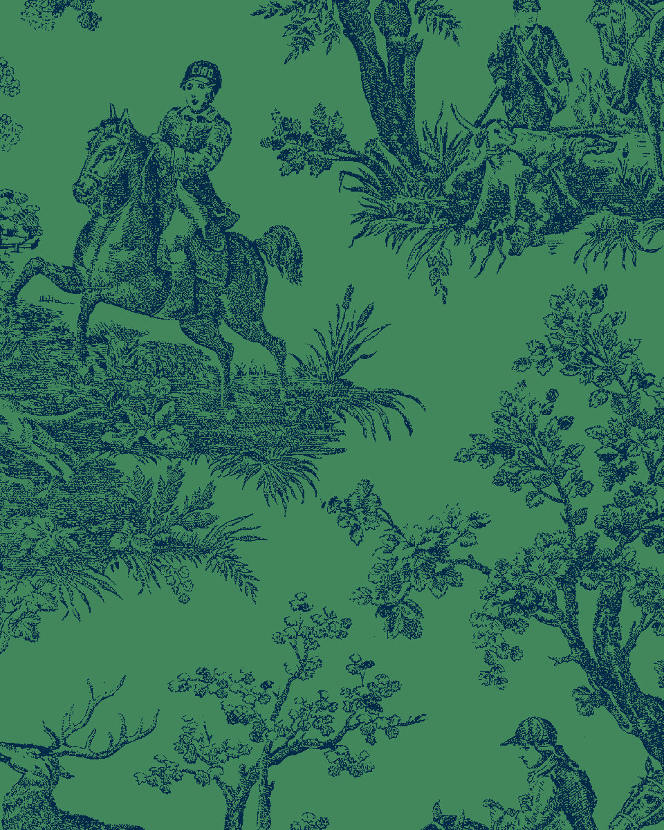 'Toile du Saint Calais' Wallpaper by Clare V. - Navy Green