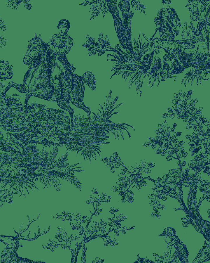 'Toile du Saint Calais' Wallpaper by Clare V. - Navy Green