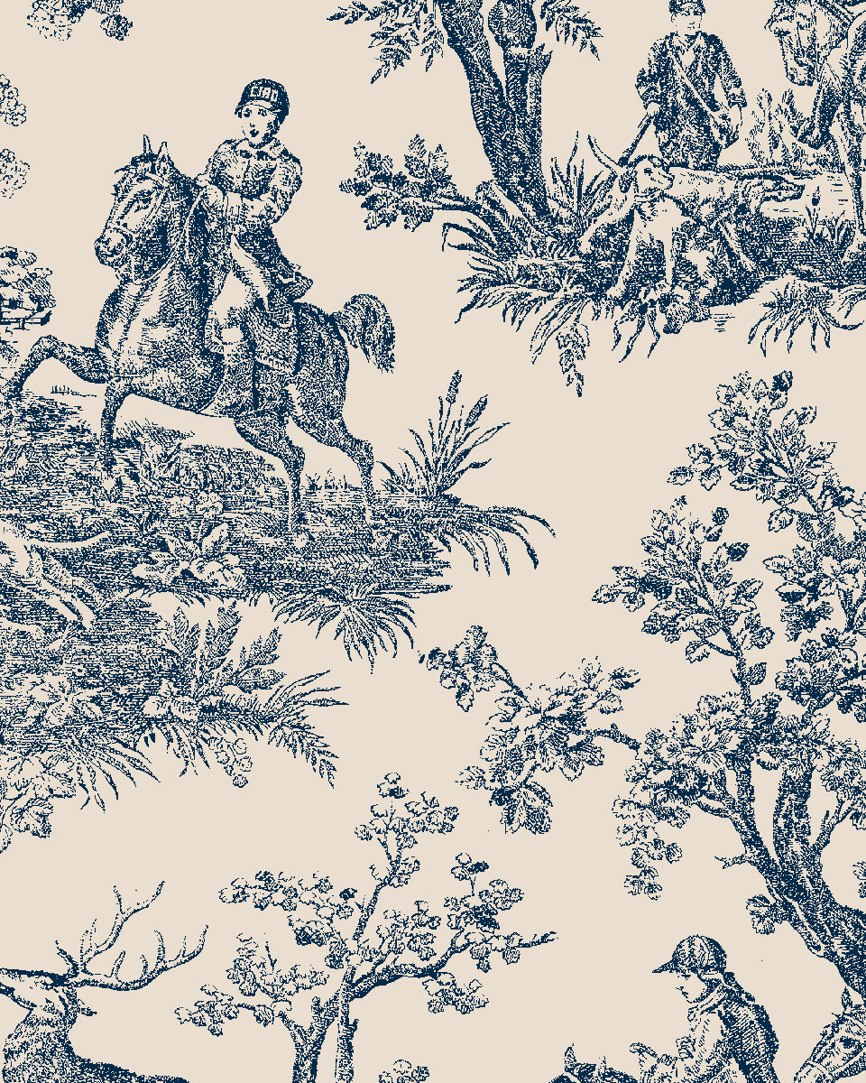 'Toile du Saint Calais' Wallpaper by Clare V. - Navy Parchement