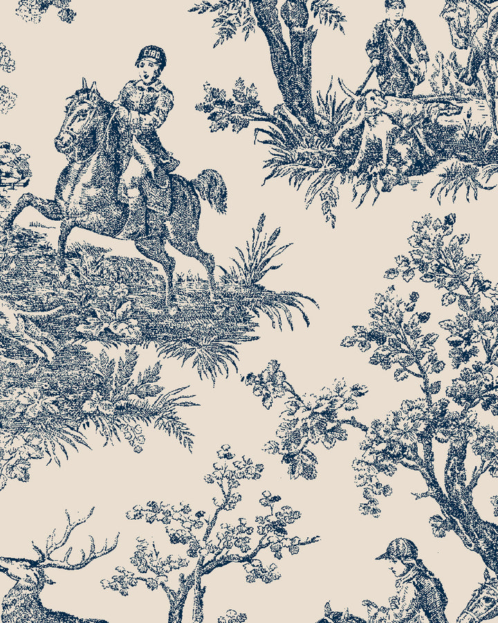 'Toile du Saint Calais' Wallpaper by Clare V. - Navy Parchement