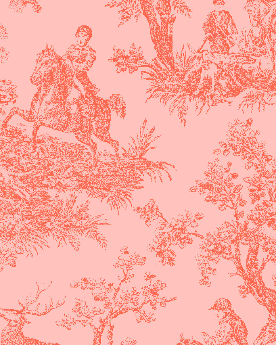 'Toile du Saint Calais' Wallpaper by Clare V. - Poppy Pink