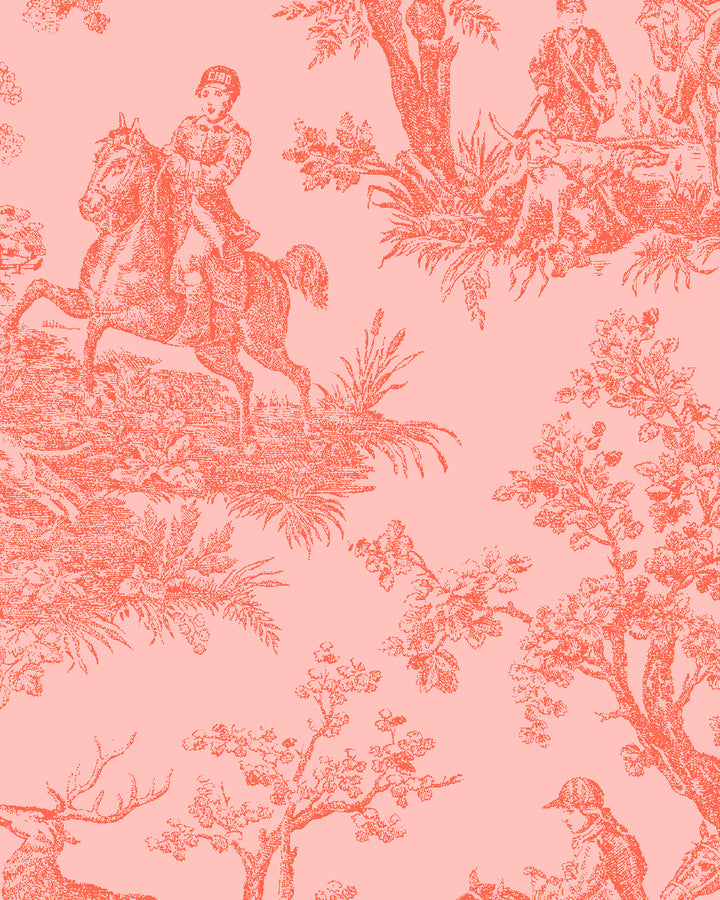 'Toile du Saint Calais' Wallpaper by Clare V. - Poppy Pink