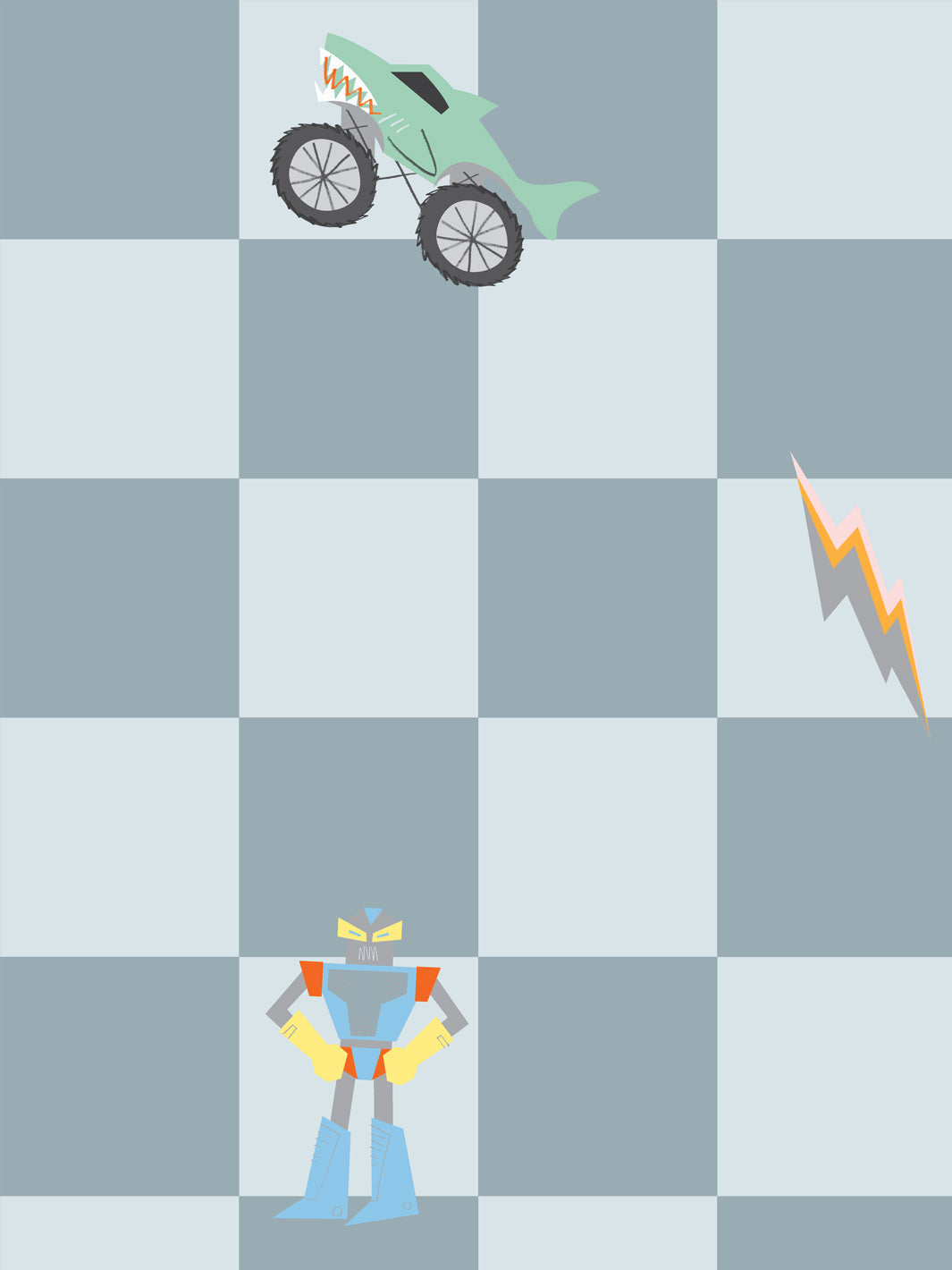 'Toybox Check' Wallpaper by Meri Meri - Dark Slate Blue