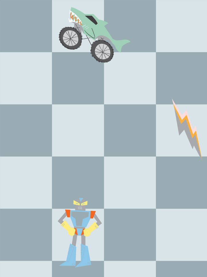 'Toybox Check' Wallpaper by Meri Meri - Dark Slate Blue