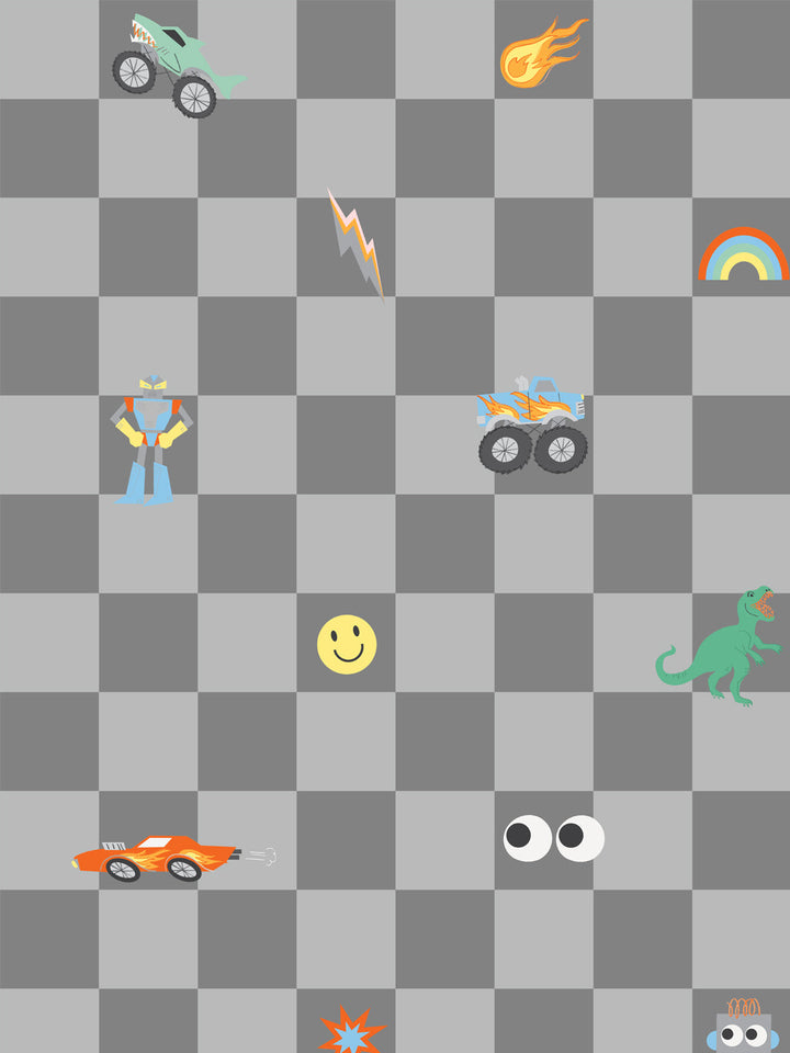 'Toybox Check' Wallpaper by Meri Meri - Grey