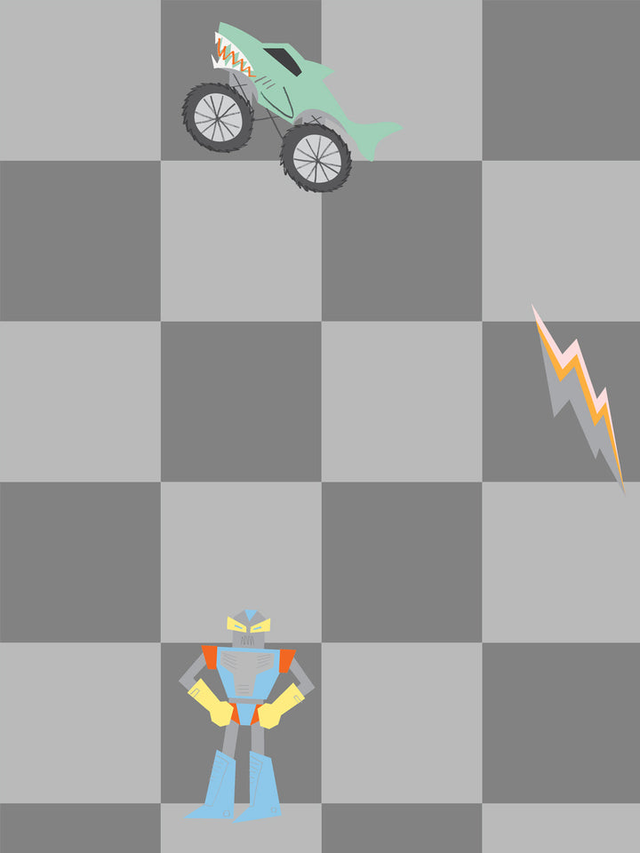 'Toybox Check' Wallpaper by Meri Meri - Grey