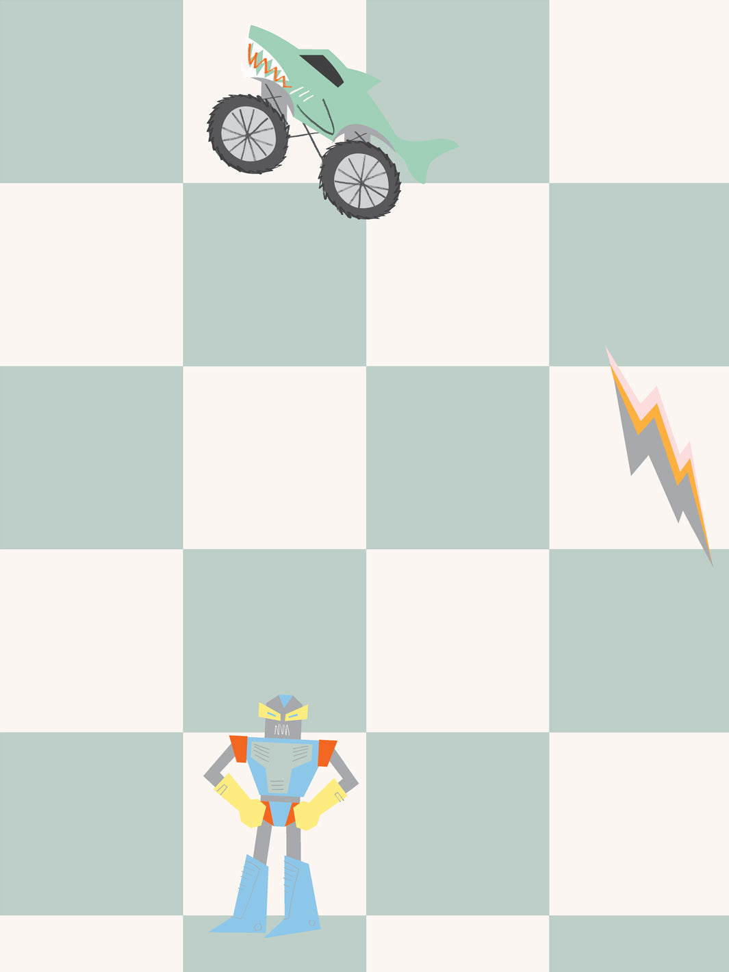 'Toybox Check' Wallpaper by Meri Meri - Seafoam