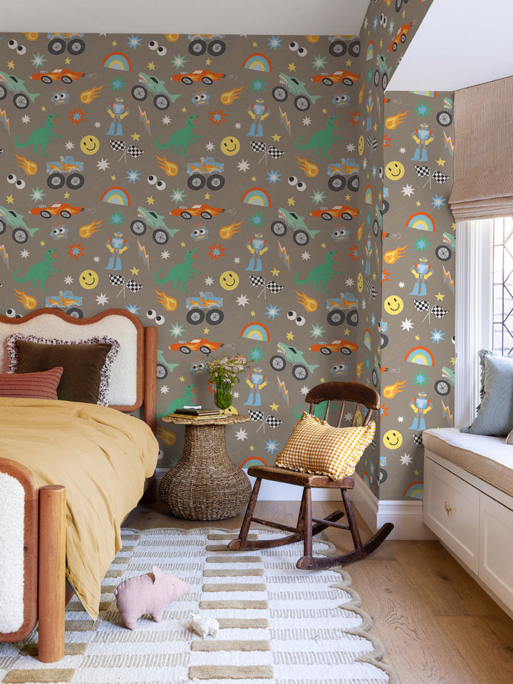 'Toybox' Wallpaper by Meri Meri - Smokey Topaz