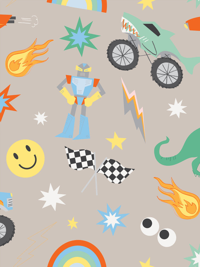 'Toybox' Wallpaper by Meri Meri - Warm Taupe