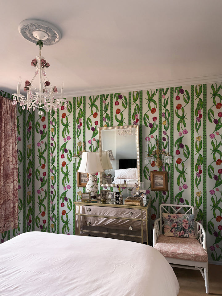 'Tulips' Wallpaper by Carly Beck City Blue - Cream