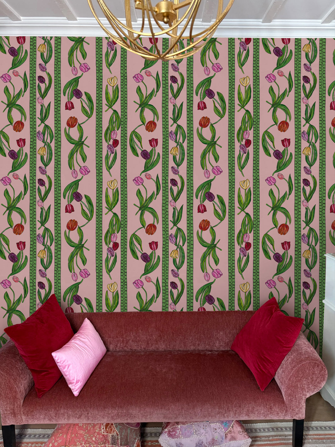 'Tulips' Wallpaper by Carly Beck City Blue - Pink