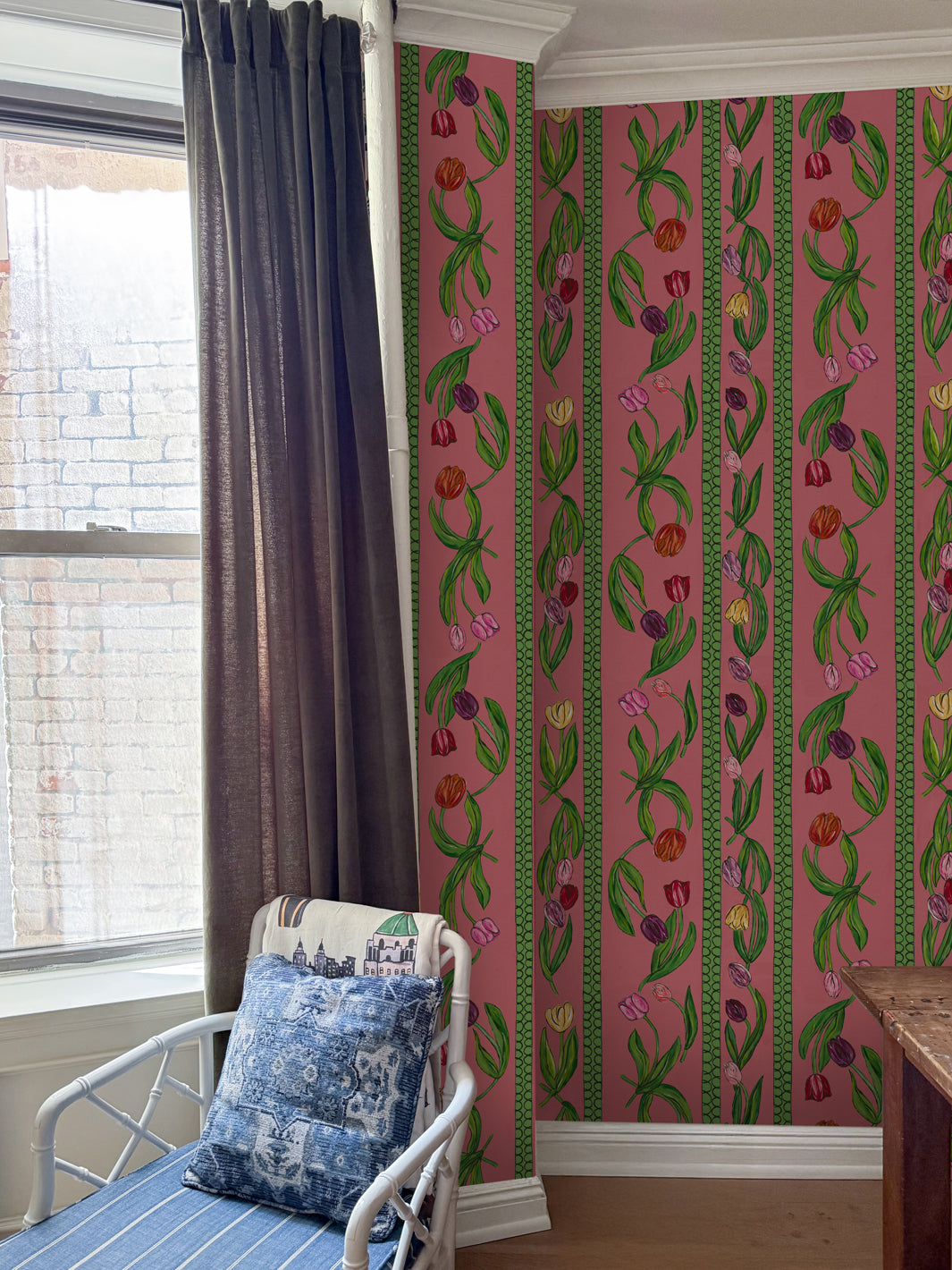 'Tulips' Wallpaper by Carly Beck City Blue - Rose