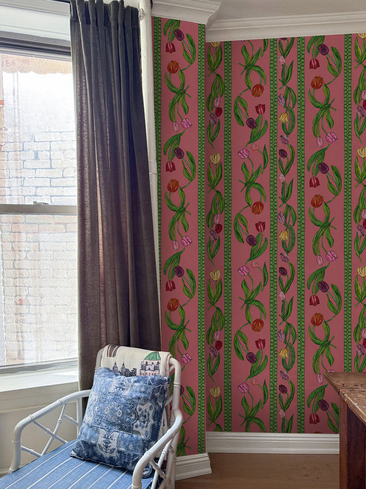 'Tulips' Wallpaper by Carly Beck City Blue - Rose