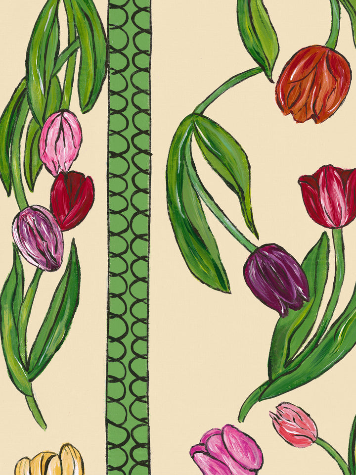 'Tulips' Wallpaper by Carly Beck City Blue - Cream
