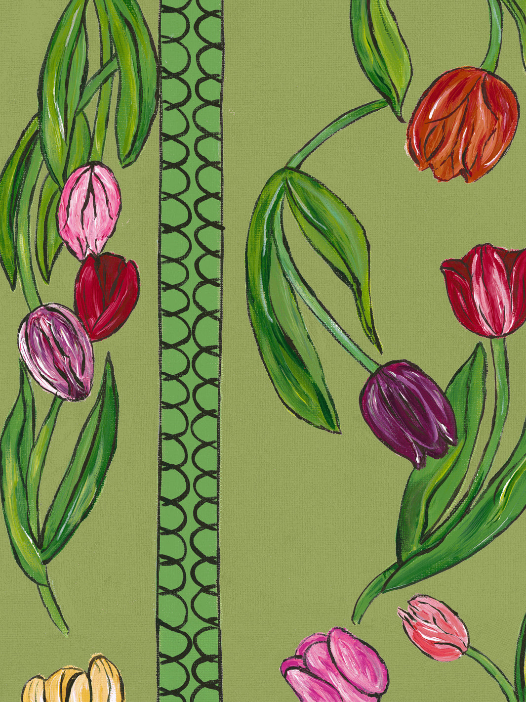 'Tulips' Wallpaper by Carly Beck City Blue - Olive