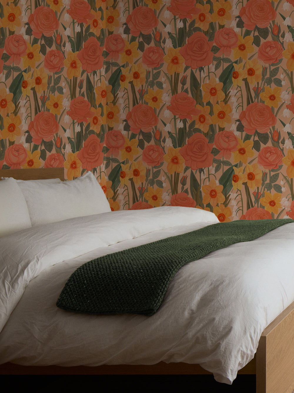 'Valley of Roses' Wallpaper in Apricot - Room Scene