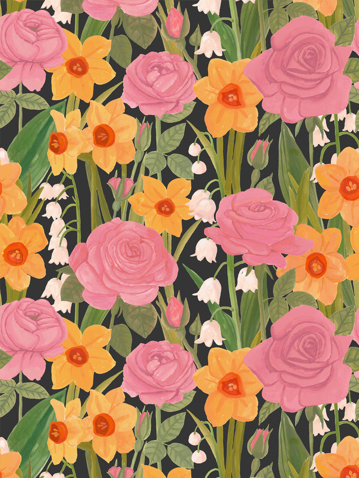 'Valley of Roses' Wallpaper by Wallshoppe - Slate
