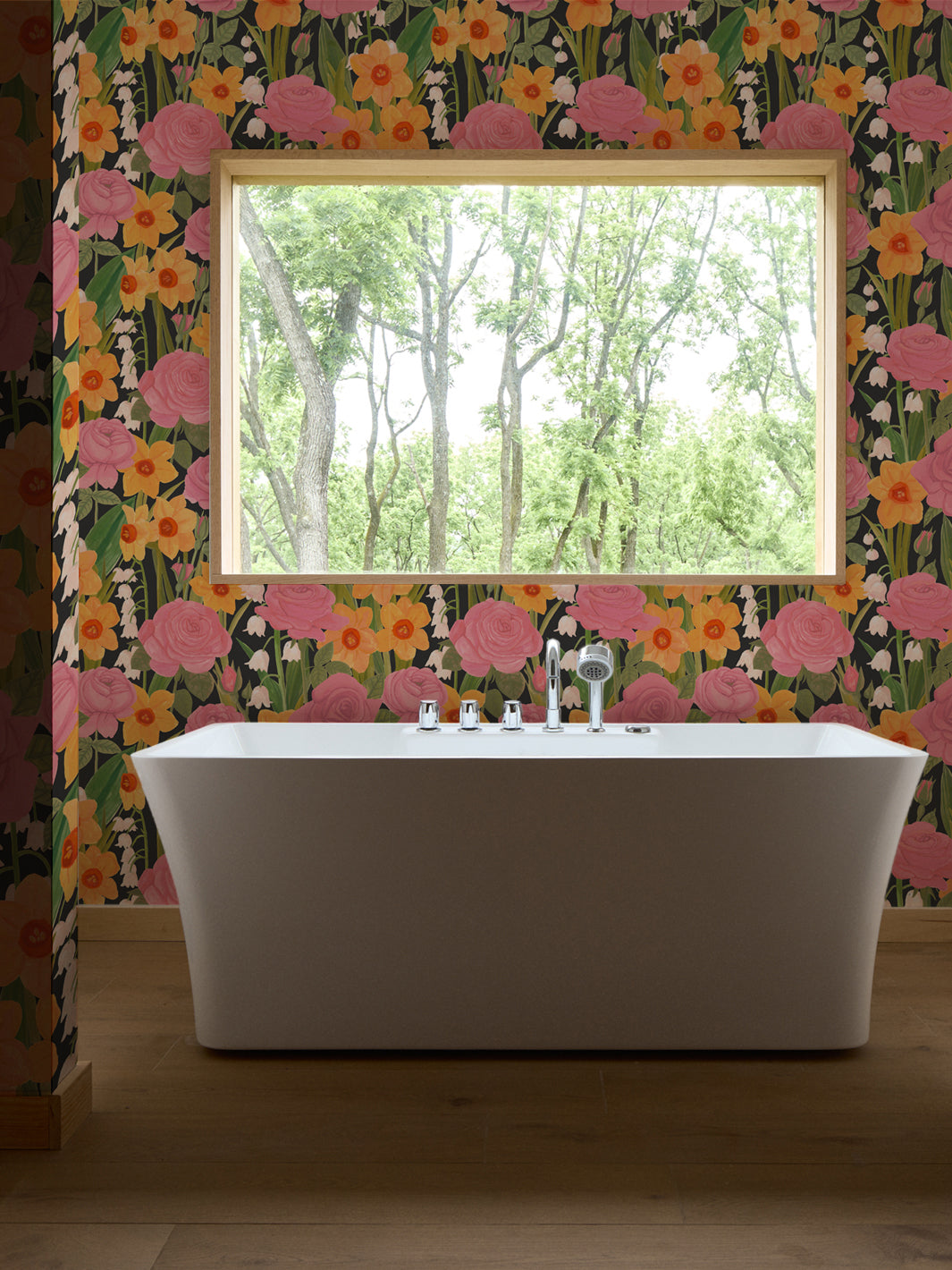 'Valley of Roses' Wallpaper in Slate - Room Scene