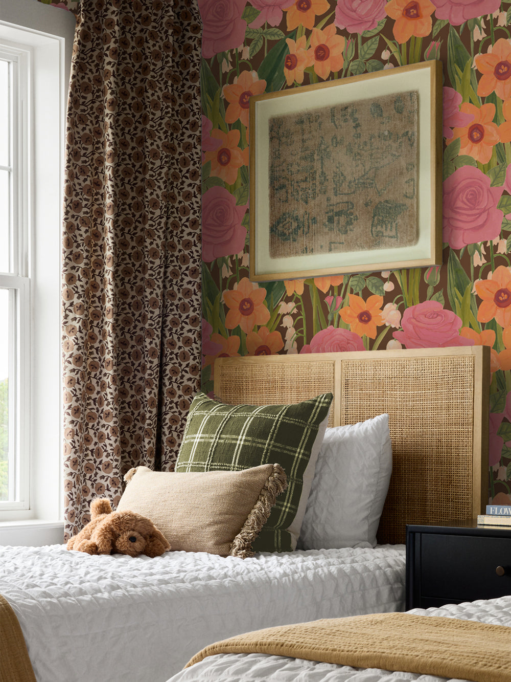 'Valley of Roses' Wallpaper in Terracotta Pink - Room Scene