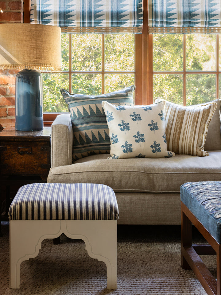 valley oak leaf linen fabric by nathan turner darker blue