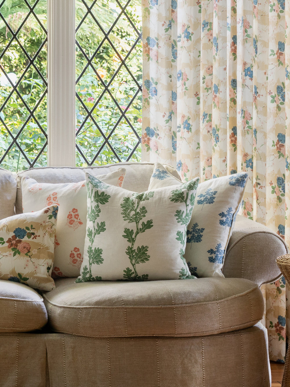valley oak leaf linen fabric by nathan turner darker blue
