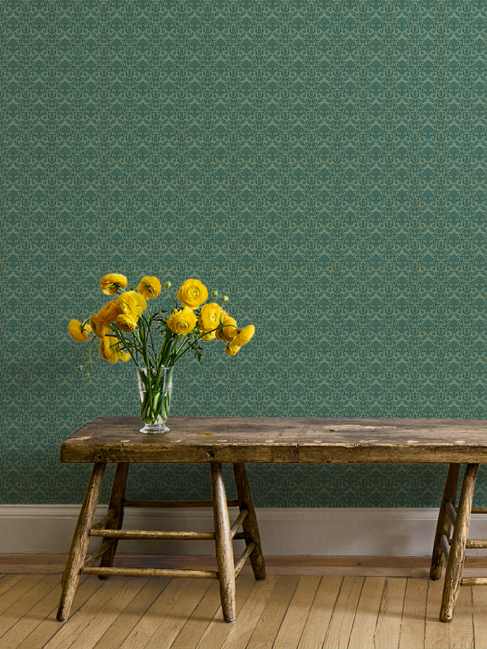 'Viola' Wallpaper by Wallshoppe - Dark Teal Sage - Room Shot