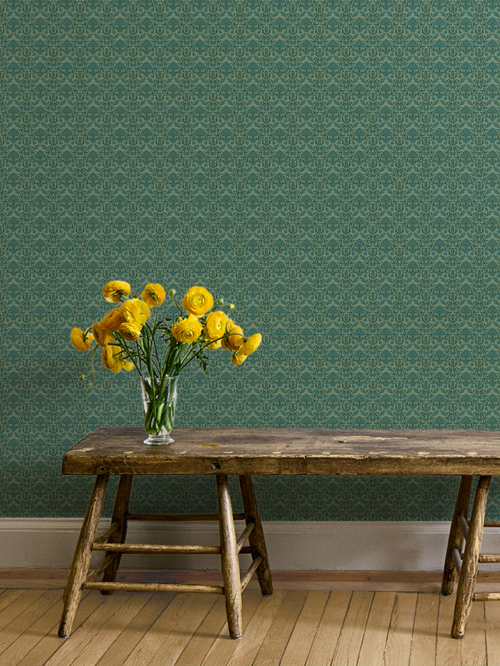 'Viola' Wallpaper by Wallshoppe - Dark Teal Sage