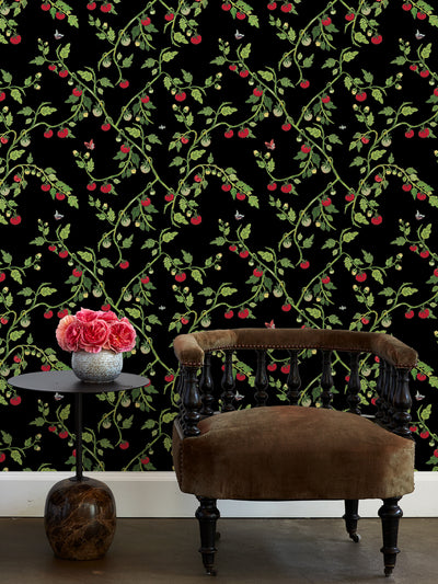 'Vite di Pomodoro' Wallpaper by Carly Beck - Black