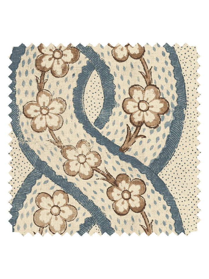 'Whitby' Tea Stained Linen Fabric by Nathan Turner - Blue Brown