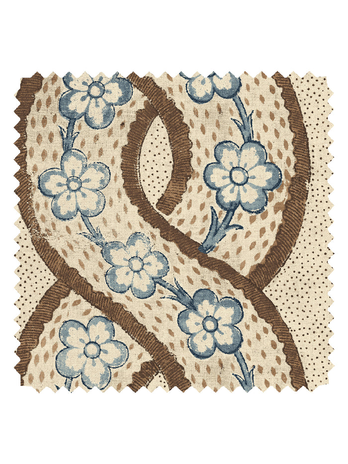 'Whitby' Tea Stained Linen Fabric by Nathan Turner - Brown Darker Blue