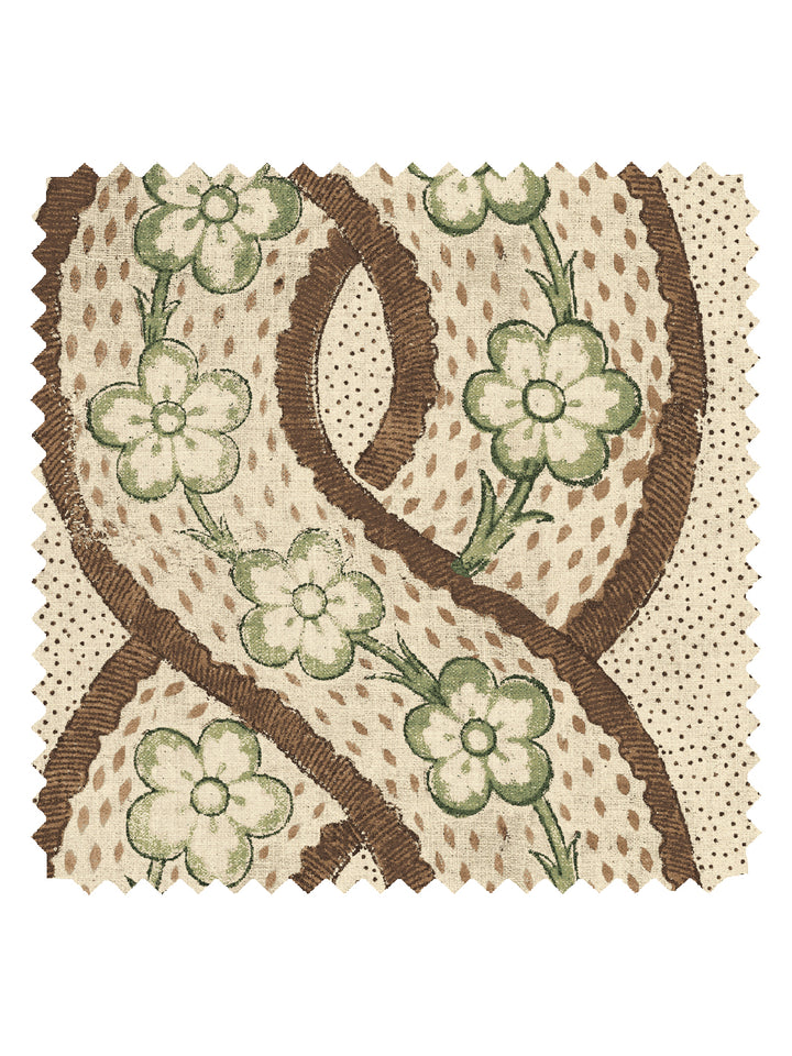 'Whitby' Tea Stained Linen Fabric by Nathan Turner - Brown Green
