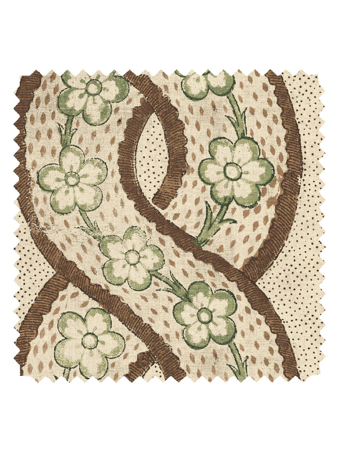 'Whitby' Tea Stained Linen Fabric by Nathan Turner - Brown Green