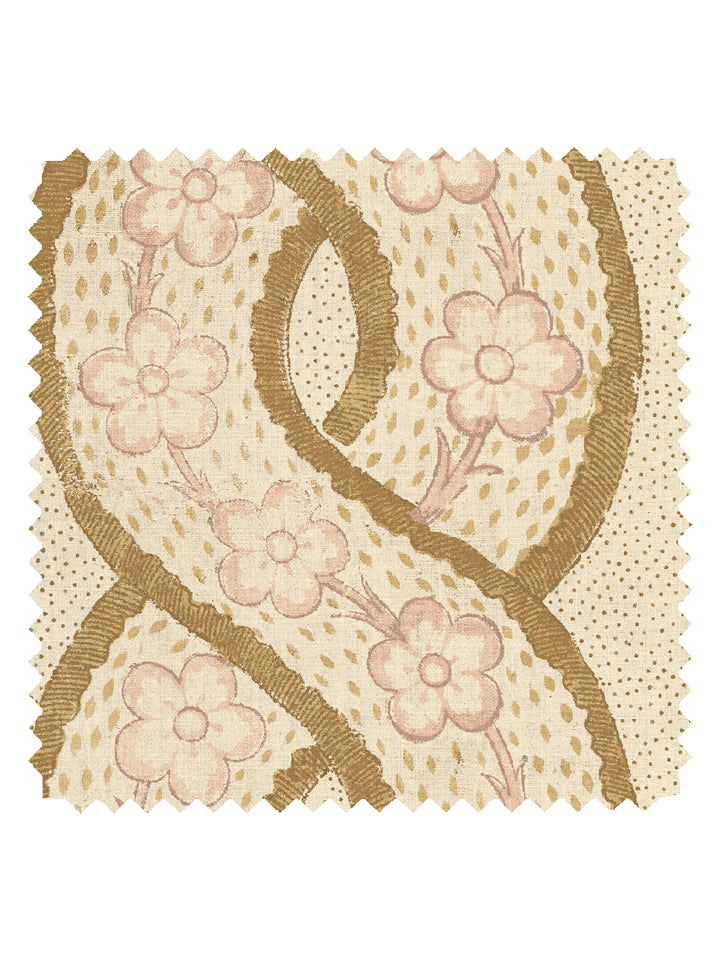 'Whitby' Tea Stained Linen Fabric by Nathan Turner - Gold Pink