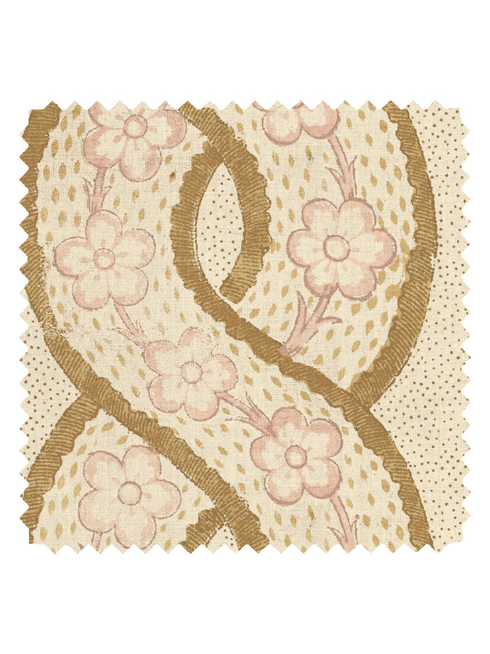 'Whitby' Tea Stained Linen Fabric by Nathan Turner - Gold Pink