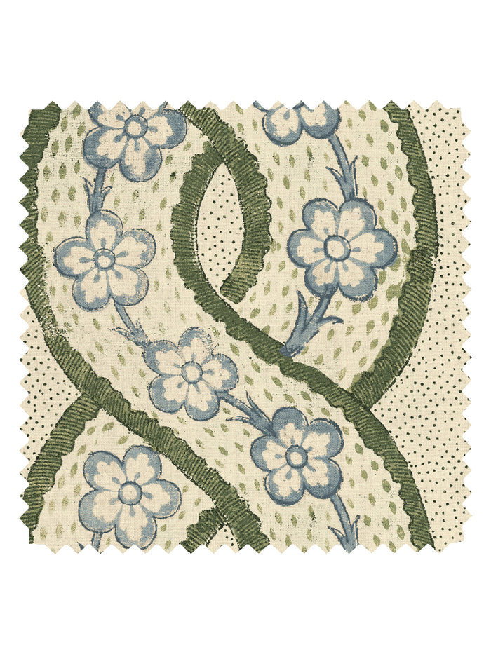 'Whitby' Tea Stained Linen Fabric by Nathan Turner - Green Blue