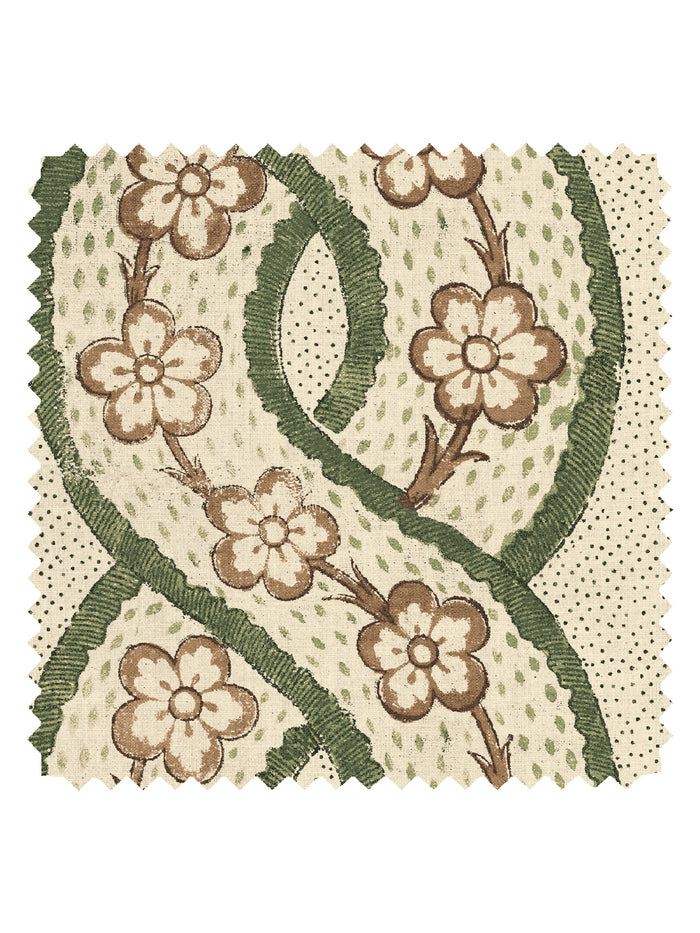 'Whitby' Tea Stained Linen Fabric by Nathan Turner - Green Brown