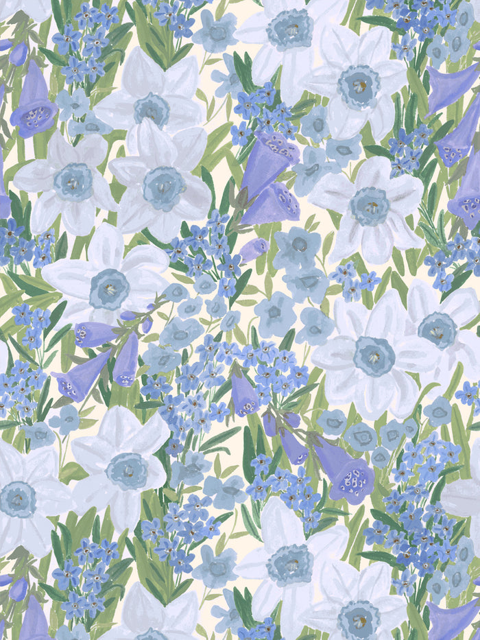 'Wild Bouquet' Wallpaper by Wallshoppe - Cornflower