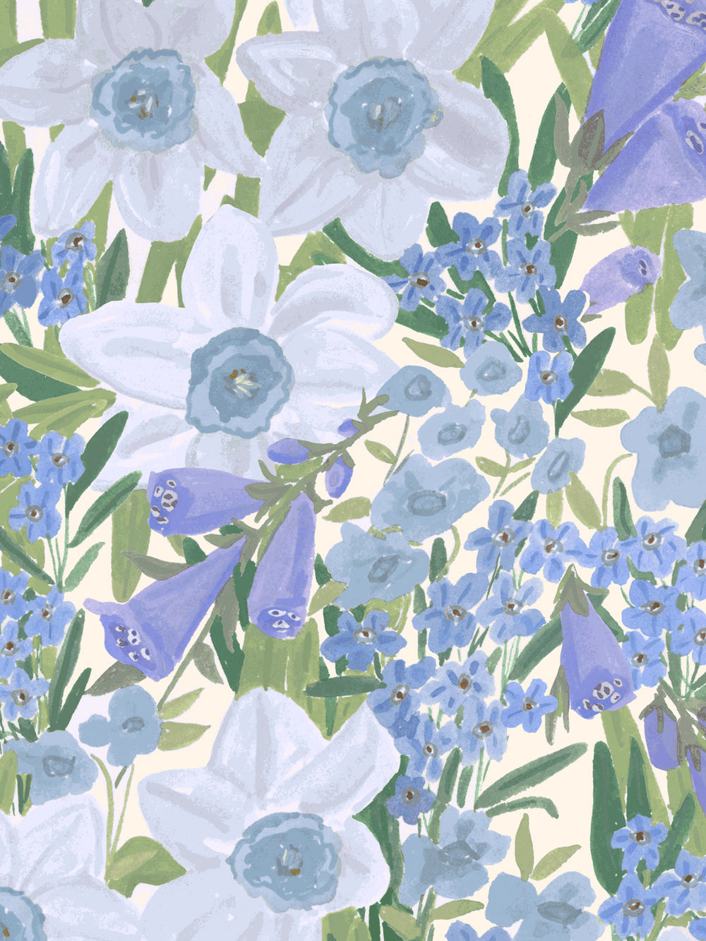 'Wild Bouquet' Wallpaper in Cornflower - Detail Close-Up