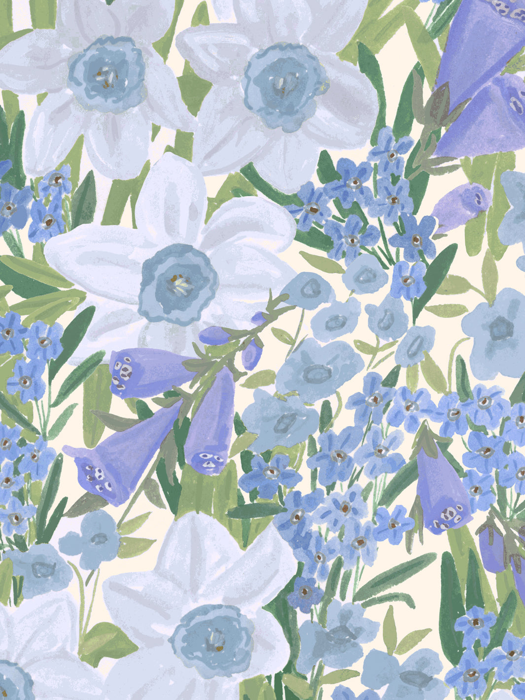 'Wild Bouquet' Wallpaper in Cornflower - Detail Close-Up