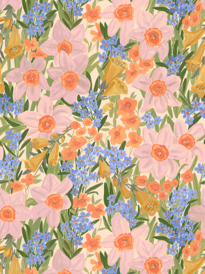 'Wild Bouquet' Wallpaper by Wallshoppe - Coral Pink