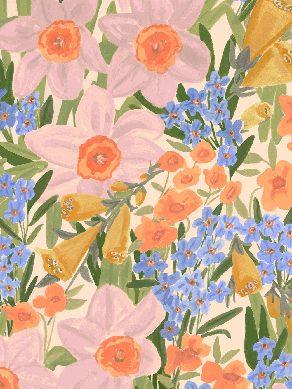 'Wild Bouquet' Wallpaper in Coral Pink - Detail Close-Up