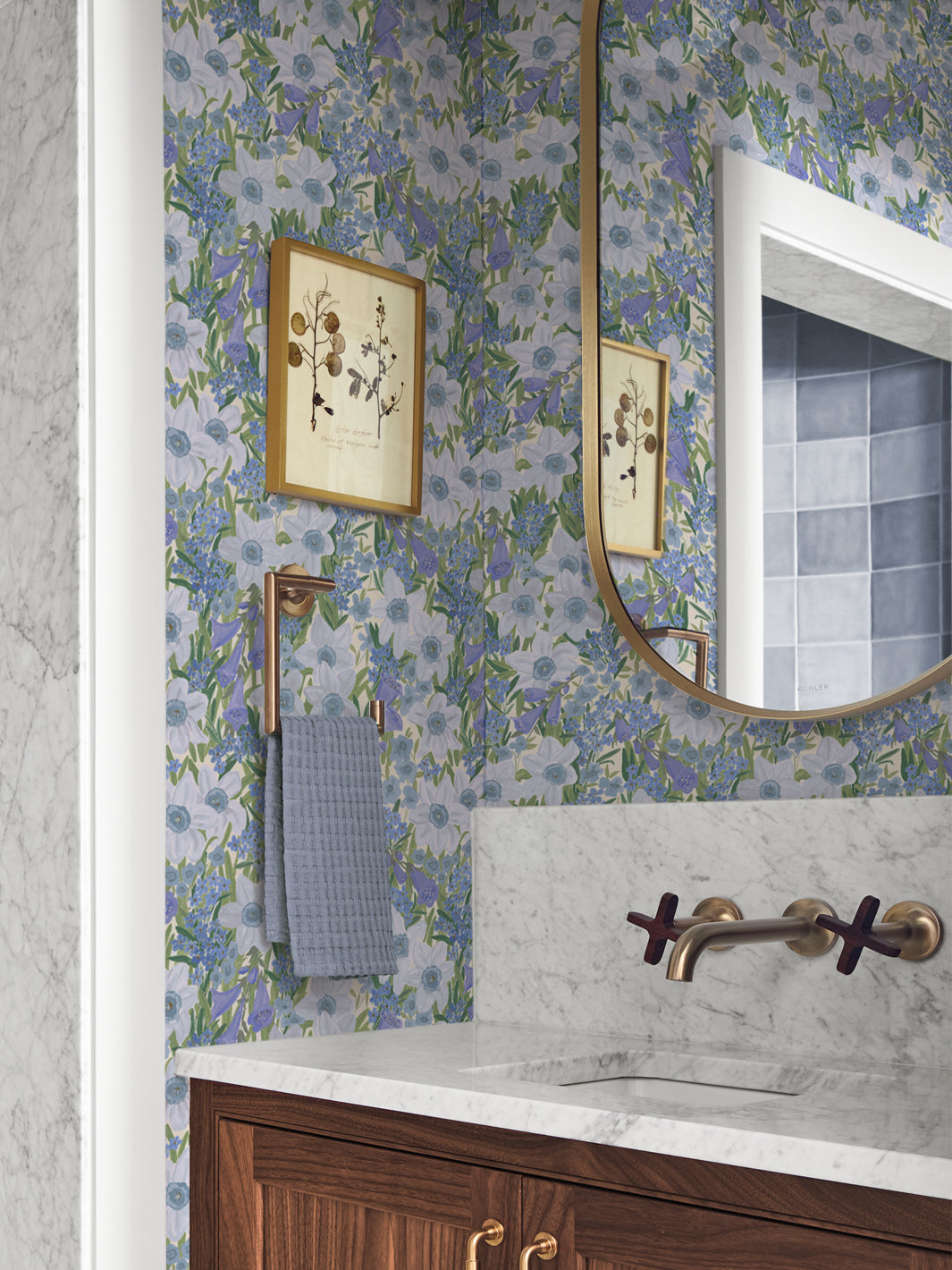 'Wild Bouquet' Wallpaper in Cornflower - Room Scene
