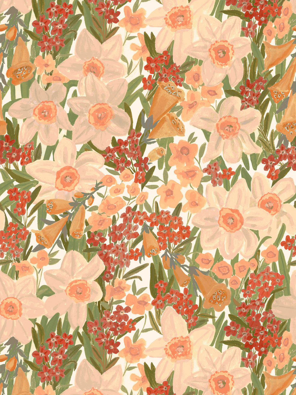 'Wild Bouquet' Wallpaper in Peach Poppy - Design Pattern