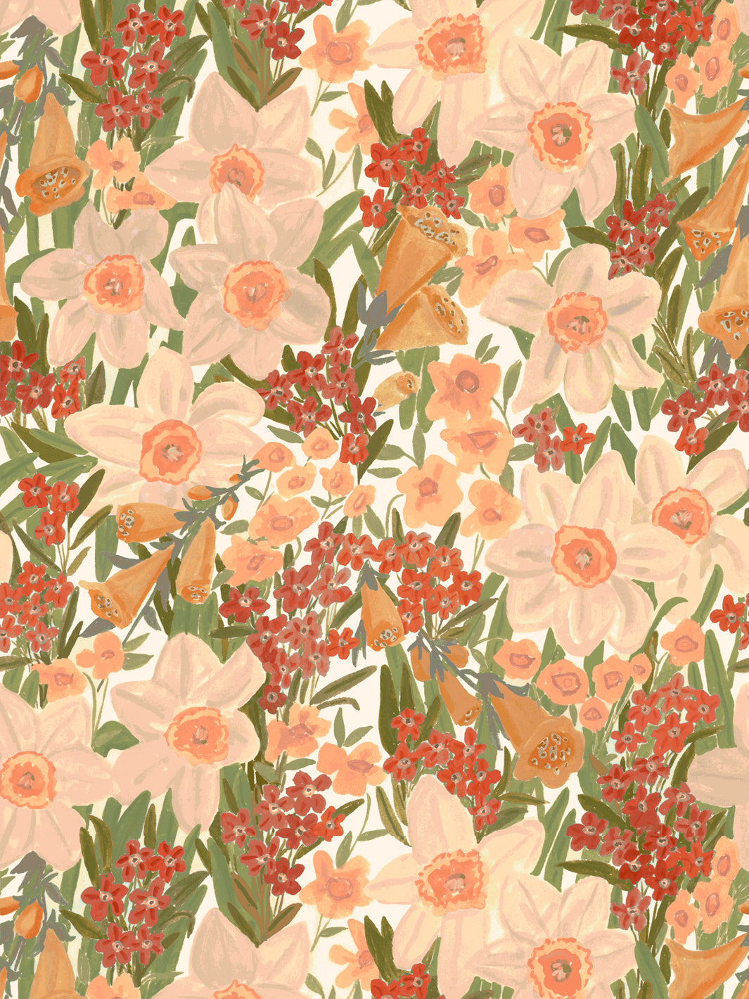 'Wild Bouquet' Wallpaper in Peach Poppy - Design Pattern