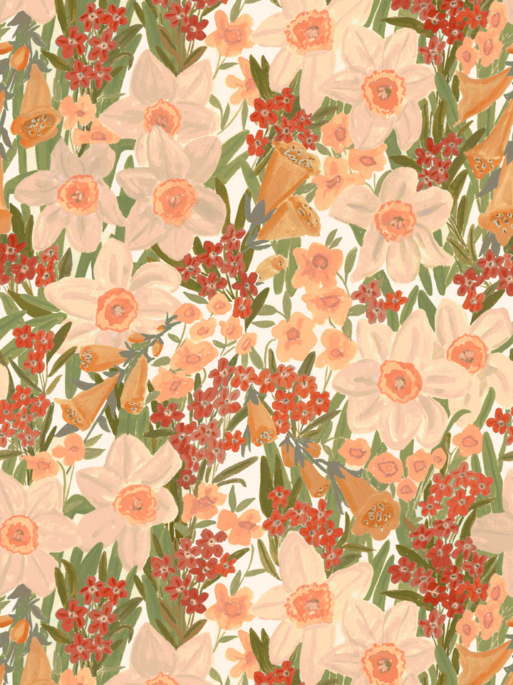 'Wild Bouquet' Wallpaper in Peach Poppy - Design Pattern