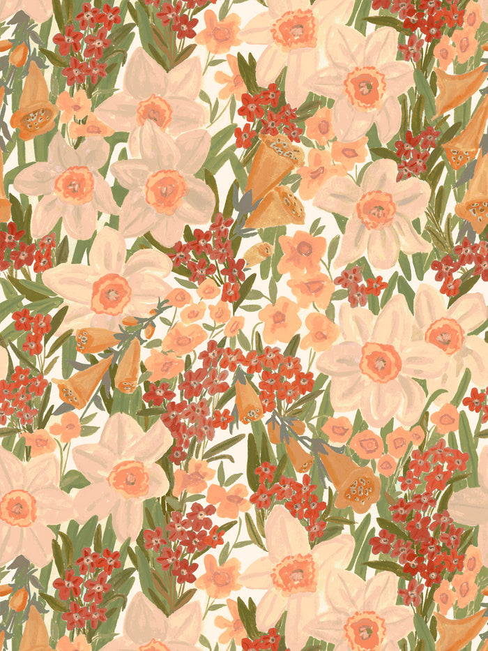 'Wild Bouquet' Wallpaper by Wallshoppe - Peach Poppy