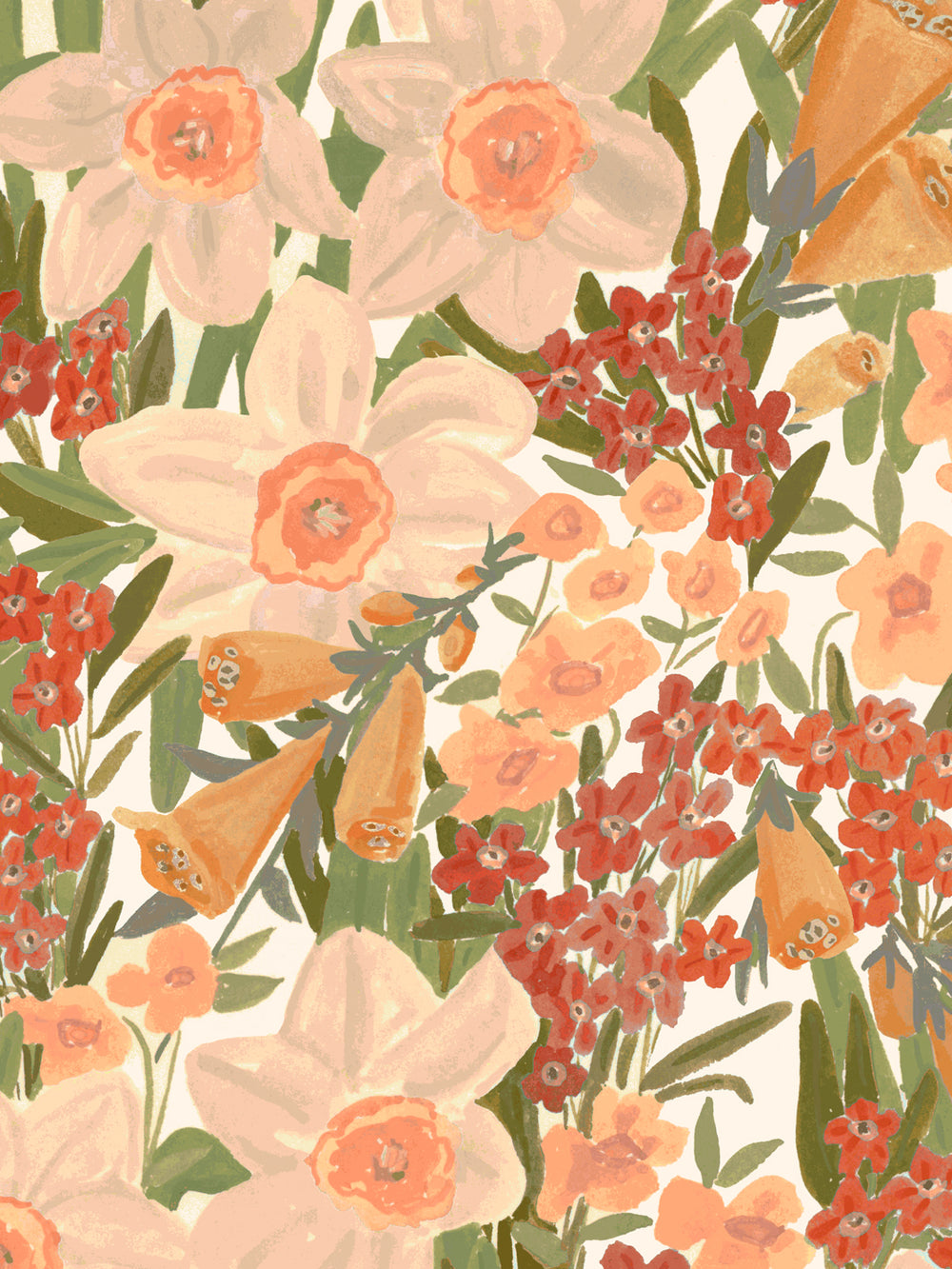 'Wild Bouquet' Wallpaper in Peach Poppy - Detail Close-Up