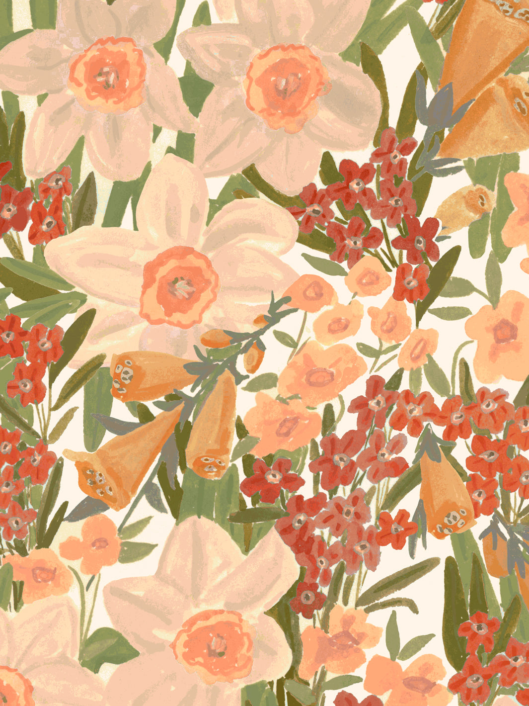 'Wild Bouquet' Wallpaper in Peach Poppy - Detail Close-Up